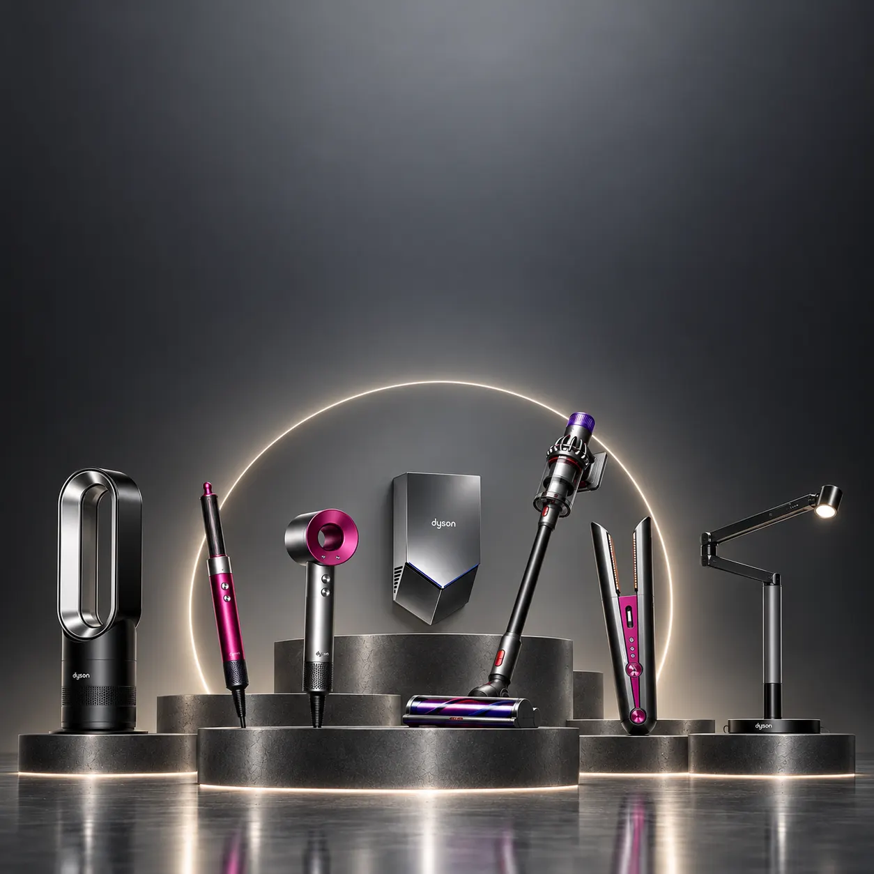 The Dyson range WeBuyDyson buys for cash — Hot+Cool fan, Airwrap styler, Supersonic hair dryer, Airblade hand dryer, cordless vacuum, Corrale straightener and task lamp